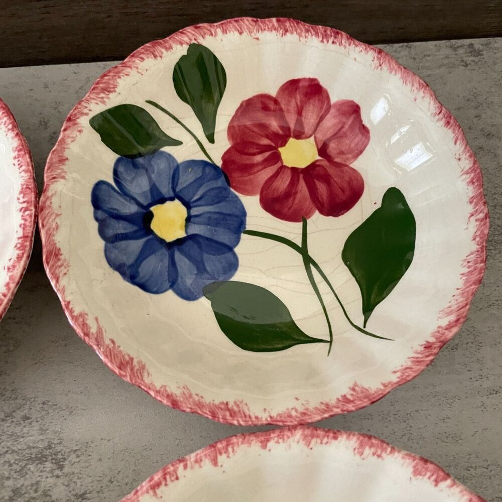Vintage Blue Ridge Southern Potteries Taffeta 5.5" Berry Bowls Set Four Floral - Picture 3 of 5